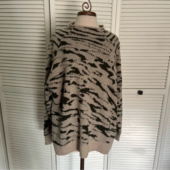 Madewell sweater mock neck zebra print Alexia tan olive green 2X - Picture 1 of 8